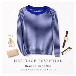 Banana Republic Cashmere Blend Striped Crewneck Sweater Blue Gray Size L